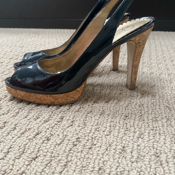 Jessica Simpson Black patent cork sling backs - Picture 2 of 7